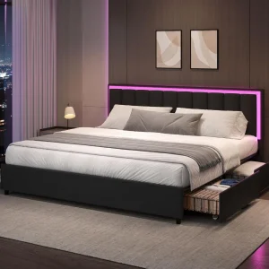 King Bed Frame with 4 Storage Drawers